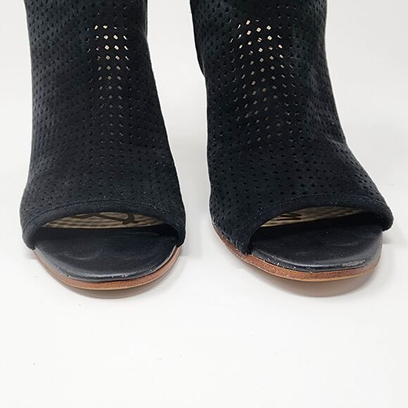 Sam Edelman Bootie Women 9M Easton Black Suede Perforated Stacked Heel Peep Toe - Picture 5 of 10